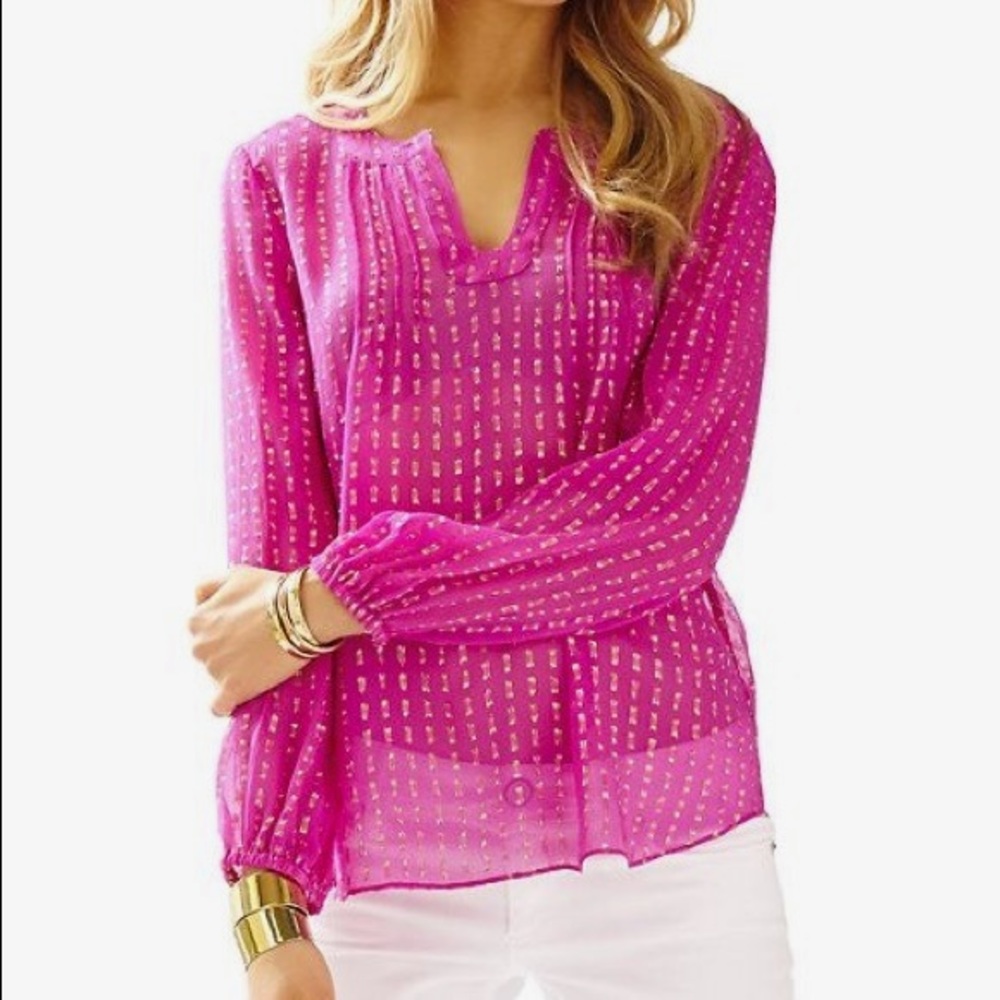 NWOT Lilly Pulitzer Colby Silk Metallic Dot Top